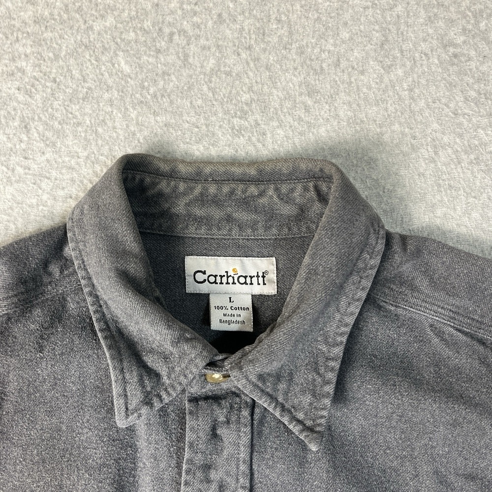 Carhartt Shirt Mens Large Gray Flannel Heavyweight Button Up Cotton Workwear LS - Picture 4 of 12